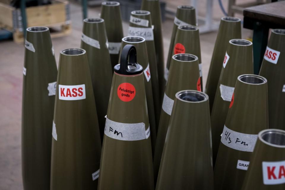 The shells inside of the Nammo ammunition plant in Karlskoga, Sweden, April 2, 2024. (Francis Farrell/The Kyiv Independent)