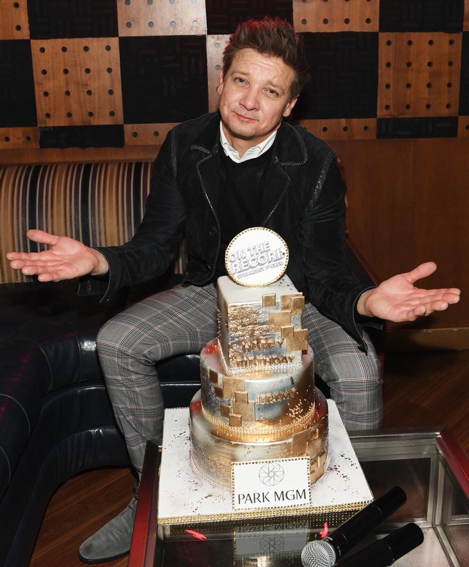 Jeremy Renner celebrates his birthday during the one-year anniversary of On The Record Speakeasy And Club At Park MGM on Saturday in Las Vegas. 