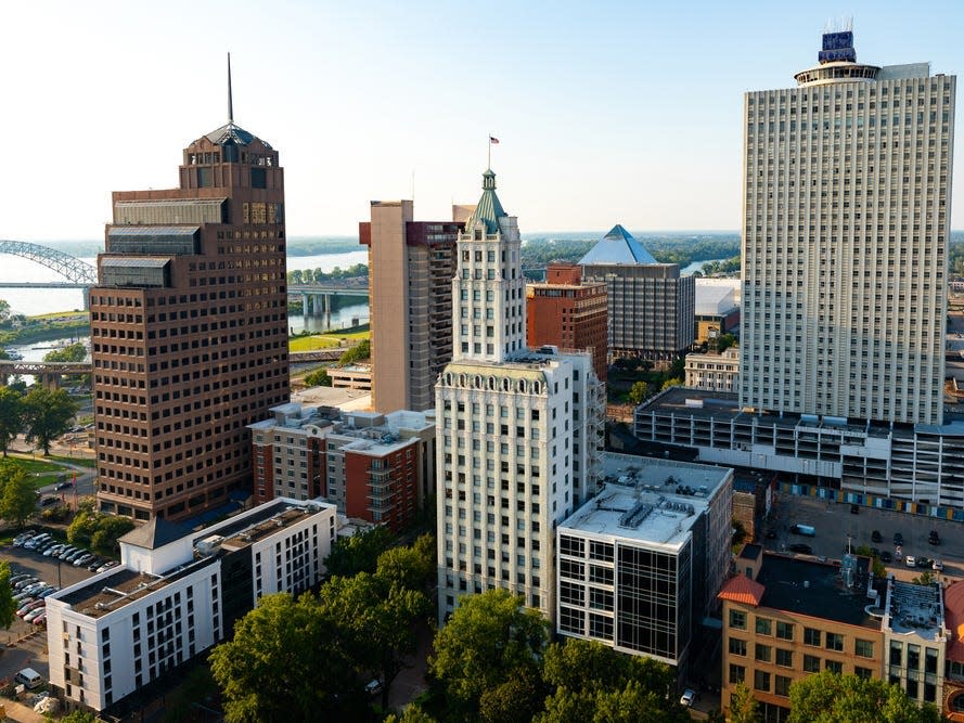 Downtown Memphis Tennessee Skyline at Sunset