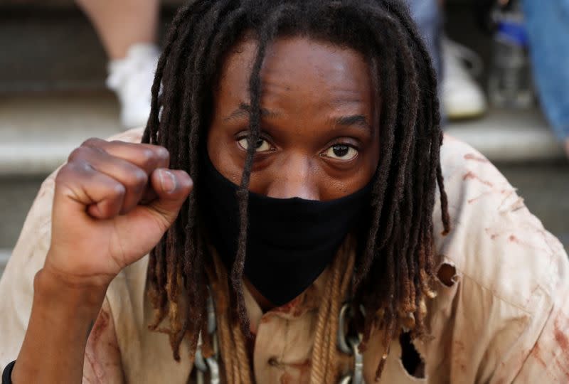 Protest against racial inequality in the aftermath of the death in Minneapolis police custody of George Floyd, in New York