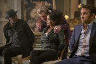 This image released by Lionsgate shows Samuel L. Jackson, from left, Antonio Banderas, Salma Hayek and Ryan Reynolds in a scene from "The Hitman's Wife's Bodyguard." (David Appleby/Lionsgate via AP)