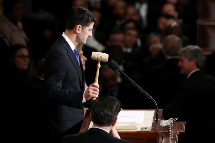 House Speaker Rep. Paul Ryan, R-Wisc., opens a joint session of the U.S. Congress on Feb. 28, 2017, in the U.S. Capitol, before President Trump’s address. (Win McNamee/Getty Images)