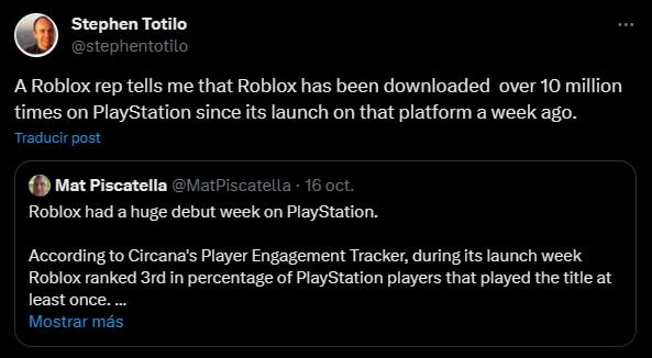 Roblox superó 10 millones de descargas en PlayStation en su primera semana