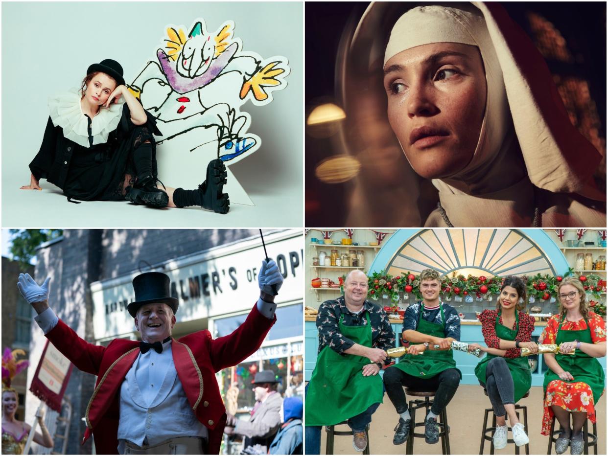 Clockwise from top left: Quentin Blake’s Clown, Black Narcissus, The Great British Bake Off, Call The Midwife (BBC/Channel 4)
