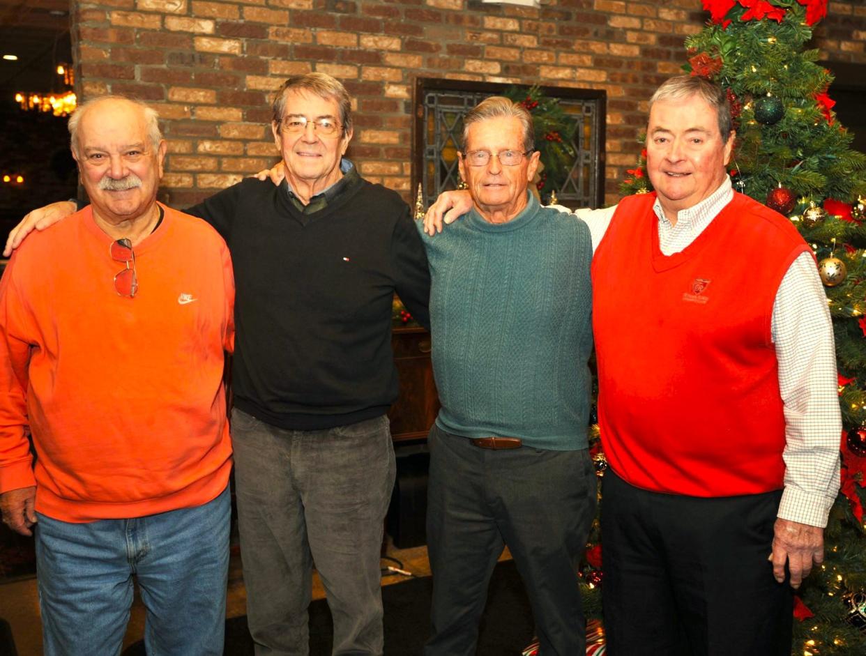 Four former Patriot Ledger paperboys, friends since childhood, have lunch at Precinct 10 in Weymouth to celebrate their 80th birthdays. From left, Bob Fucile, of Nashua, New Hampshire; Bob Ristuccia, of Weymouth; Bruce Wood, of Hull; and Jack Murphy, of Plymouth.