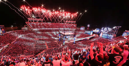 Fans are pictured at WrestleMania 33 at the Orlando Citrus Bowl in Orlando, Florida, United States in this April 2, 2017 handout photo. WWE/Handout via REUTERS