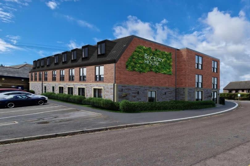 CGI of three-storey building with sloping roof