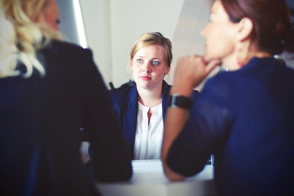 Woman being interviewed