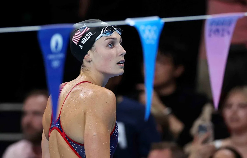 <p>Quinn Rooney/Getty Images</p> Alex Walsh after the 200-meter individual medley final on Aug. 3.