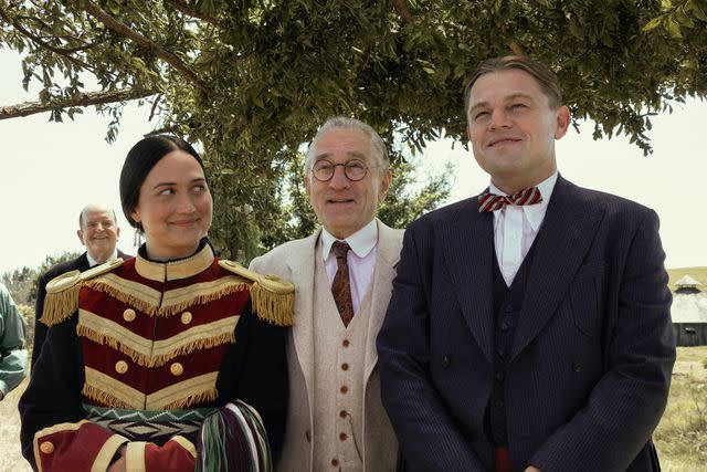 <p>Melinda Sue Gordon/Apple TV </p> (Left to right): Lily Gladstone, Robert De Niro and Leonardo DiCaprio in "Killers of the Flower Moon"