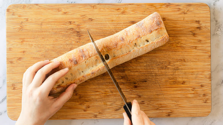 Cutting ciabatta in half