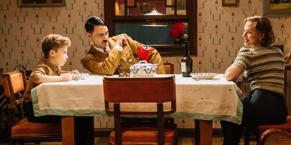 Roman Griffin Davis, Taika Waititi and Scarlett Johansson in 'Jojo Rabbit' (Photo: Twentieth Century Fox Film Corporation/Courtesy TIFF)