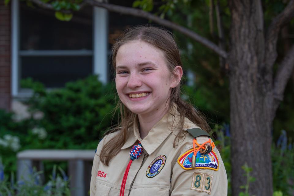 Eagle Scout Kathryn Skonning, member of Fort Collins' Scouts BSA Troop 83, is pictured at First United Methodist Church in Fort Collins on Monday.