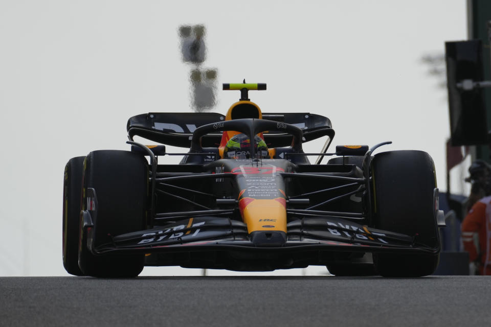 Red Bull driver Isack Hadjar steers his car during the first practice ahead of the Abu Dhabi Formula One Grand Prix at the Yas Marina Circuit, Abu Dhabi, UAE, Friday, Nov. 24, 2023. (AP Photo/Kamran Jebreili)