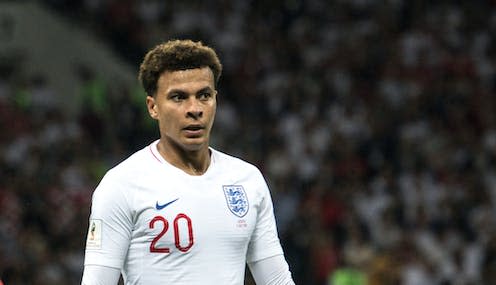 <span class="caption">Dele playing for England in 2018.</span> <span class="attribution"><a class="link " href="https://www.shutterstock.com/image-photo/englands-footballer-dele-alli-during-12-1132795100" rel="nofollow noopener" target="_blank" data-ylk="slk:Dokshin Vlad/Shutterstock;elm:context_link;itc:0;sec:content-canvas">Dokshin Vlad/Shutterstock</a></span>