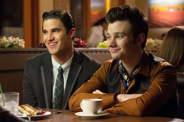 Chris Colfer (right) as Kurt Hummel and Darren Criss as Blaine Anderson on a 2013 episode of 