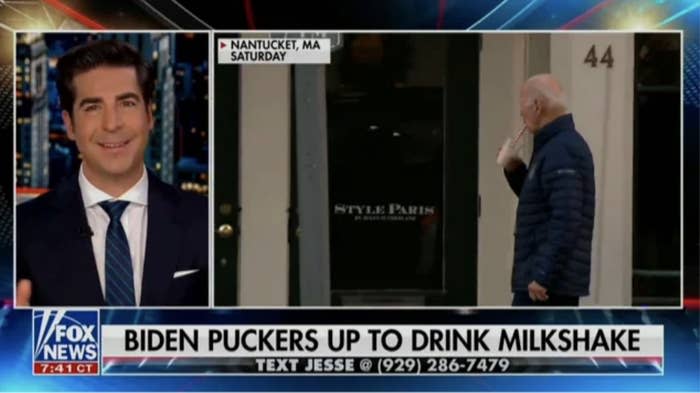"Biden puckers up to drink milkshake"