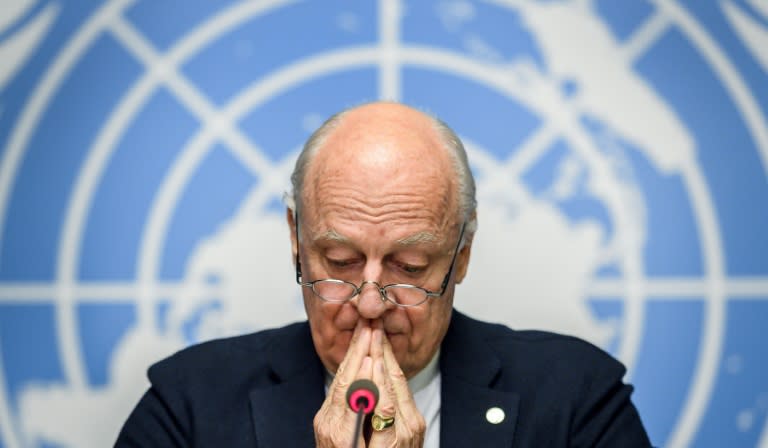UN Special Envoy for Syria Staffan de Mistura gives a press conference after the eighth round of UN-brokered talks broke down in Geneva