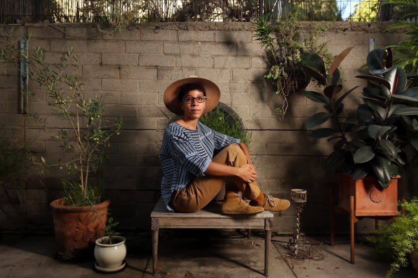 LOS ANGELES, CA - SEPTEMBER 19: Jamie Williams poses for a portrait in Silverlake on Saturday, Sept. 19, 2020 in Los Angeles, CA. She will give a virtual tour of the garden she grew outside her apartment for the LA Design Festival starting September 24. (Dania Maxwell / Los Angeles Times)