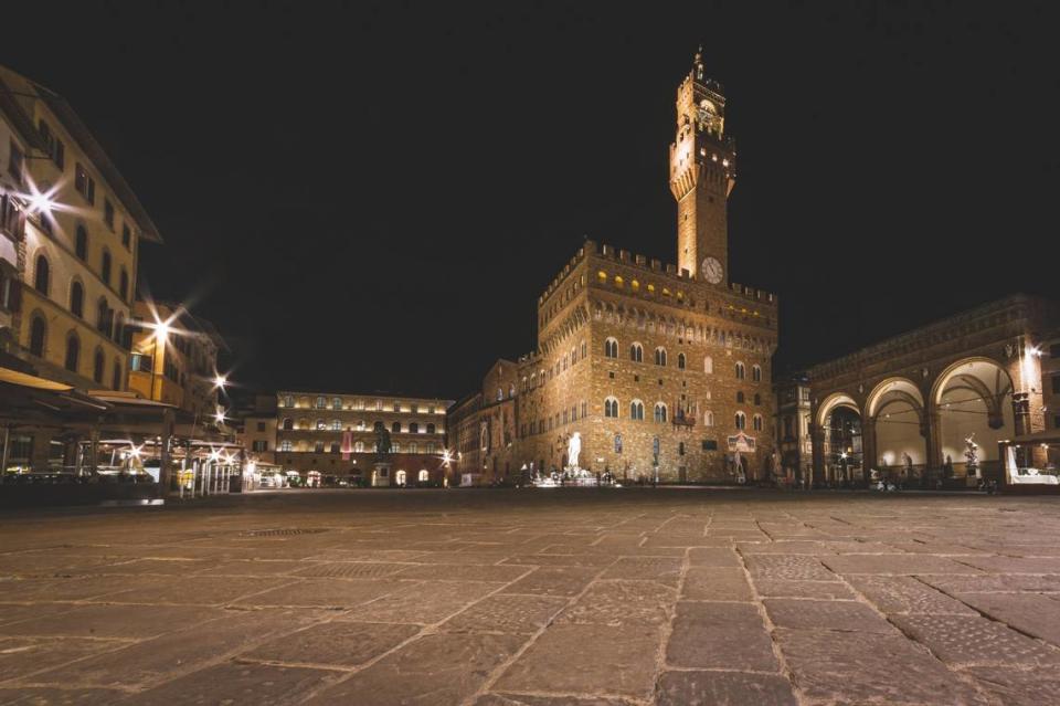 The Piazza della Signoria as seen at night.