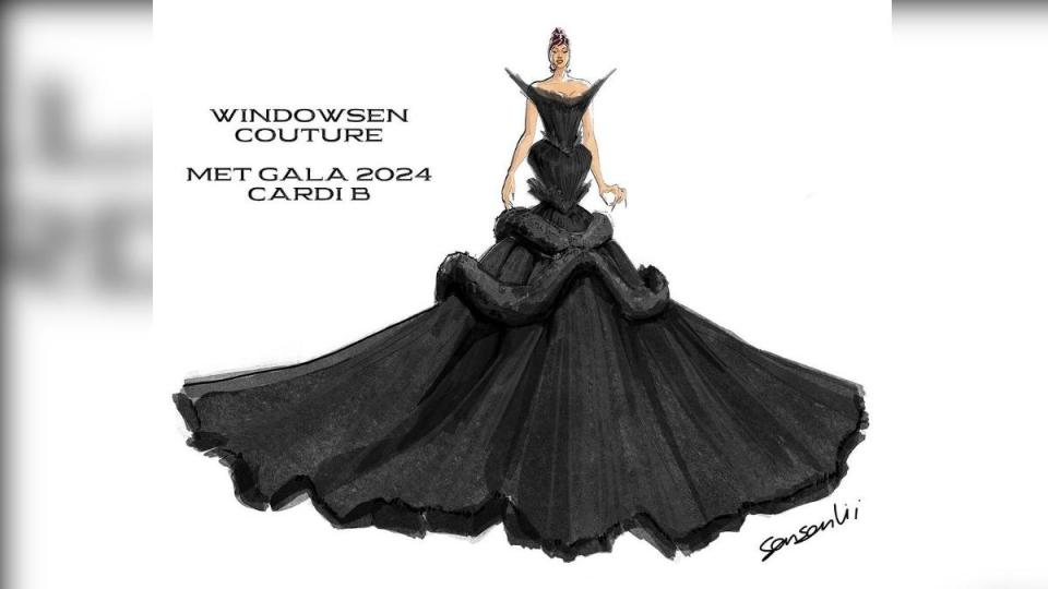 卡蒂B本次禮服的設計圖稿。（圖／翻攝自IG@windowsen）