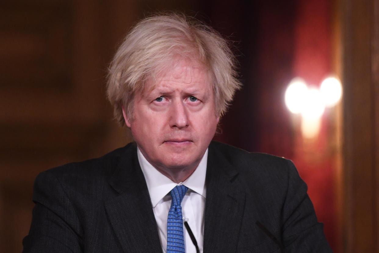 Prime Minister Boris Johnson during a media briefing in Downing Street, London, on coronavirus (Covid-19). Picture date: Monday February 15, 2021.