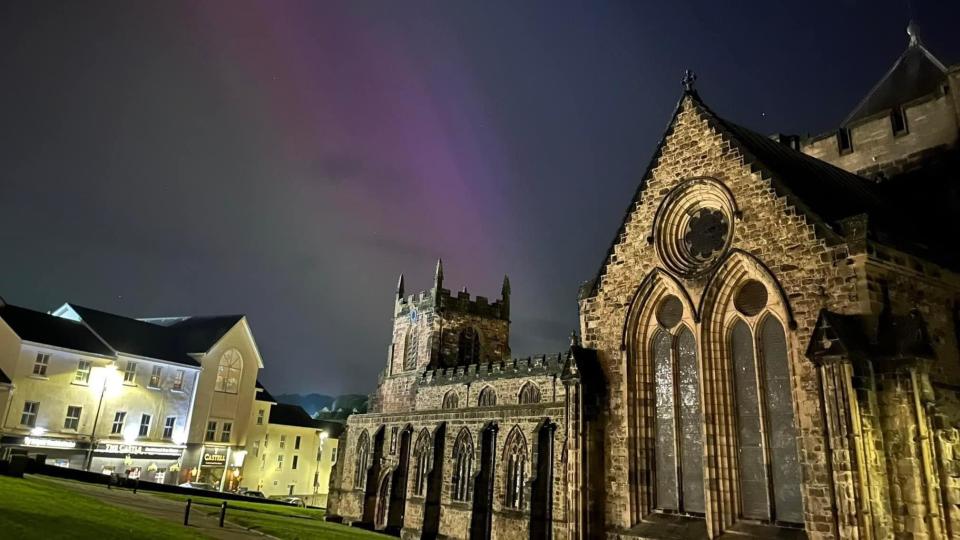 Northern Lights over Bangor Cathedral