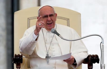 Pope Francis speaks as he leads the general audience in Saint Peter's Square at the Vatican October 26, 2016. REUTERS/Max Rossi