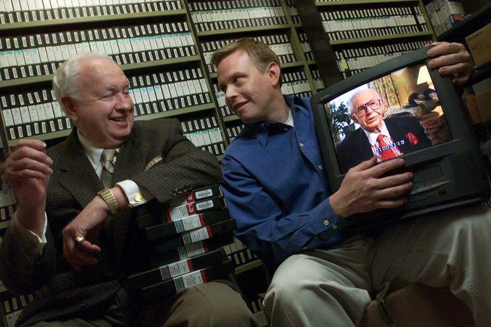 Thomas Sarnoff, left, and Michael Rosen, who oversees the Archive of American Television, in 2002