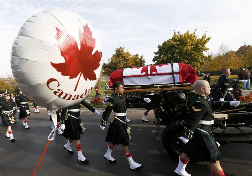 Soldiers escort the coffin during the funeral procession for Cpl. Nathan Cirillo in Hamilton