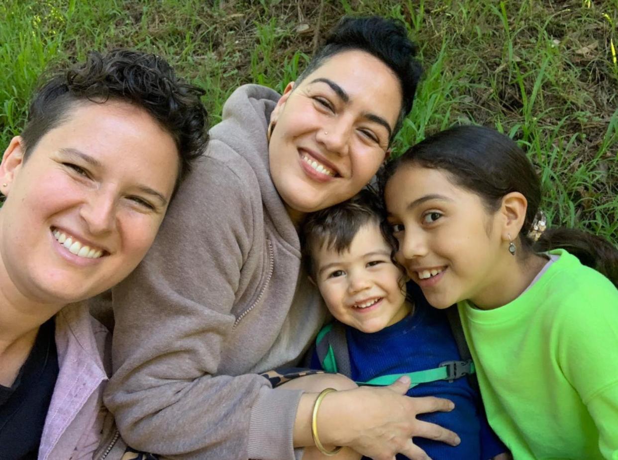 The author (left) and her family in Oakland, California, in March. (Photo: Courtesy of Marea Goodman)