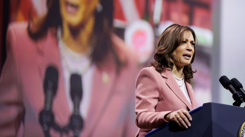 Vice President Kamala Harris speaking at a campaign event in Dallas, Texas, on July 10, 2024. - Shelby Tauber/Reuters