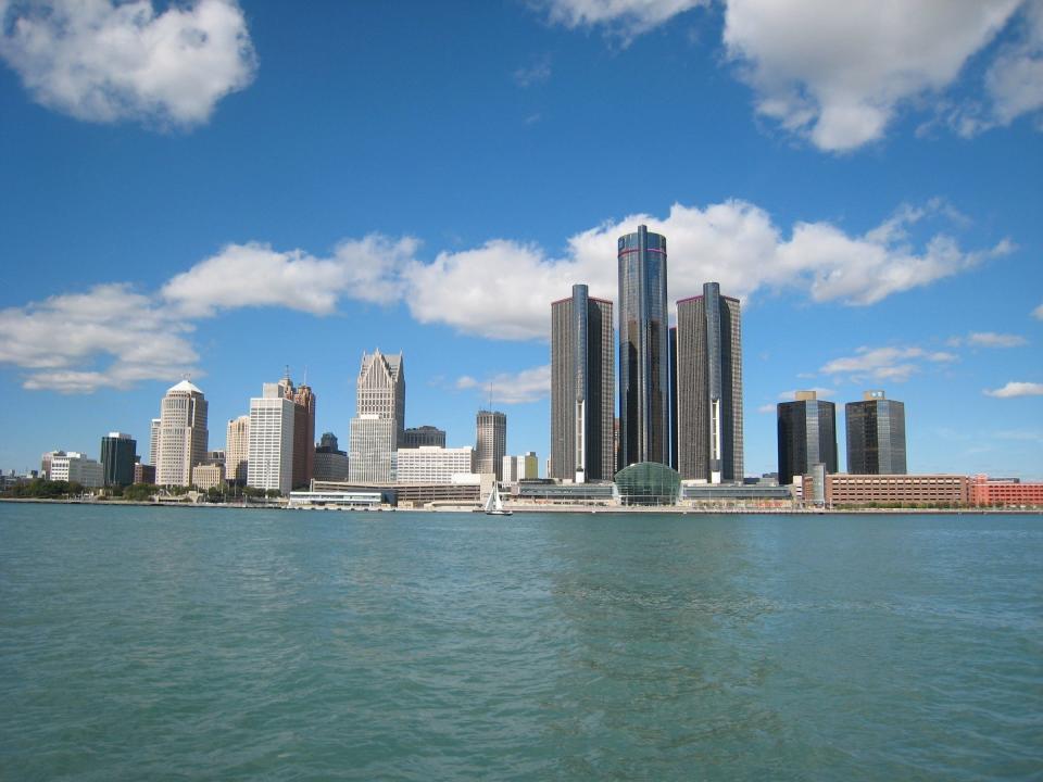 The skyline of the City of Detroit as seen from the Detroit River.