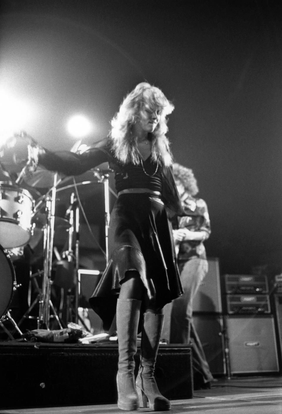 Nicks performs onstage with Fleetwood Mac in 1975.