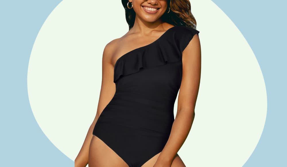 Black one-piece bathing suit