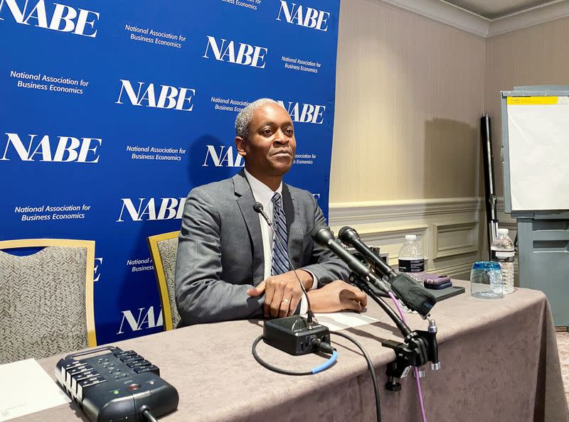 FILE PHOTO: U.S. Atlanta Federal Reserve Bank President Raphael Bostic speaks to reporters at the National Association of Business Economics' annual policy meeting in Washington