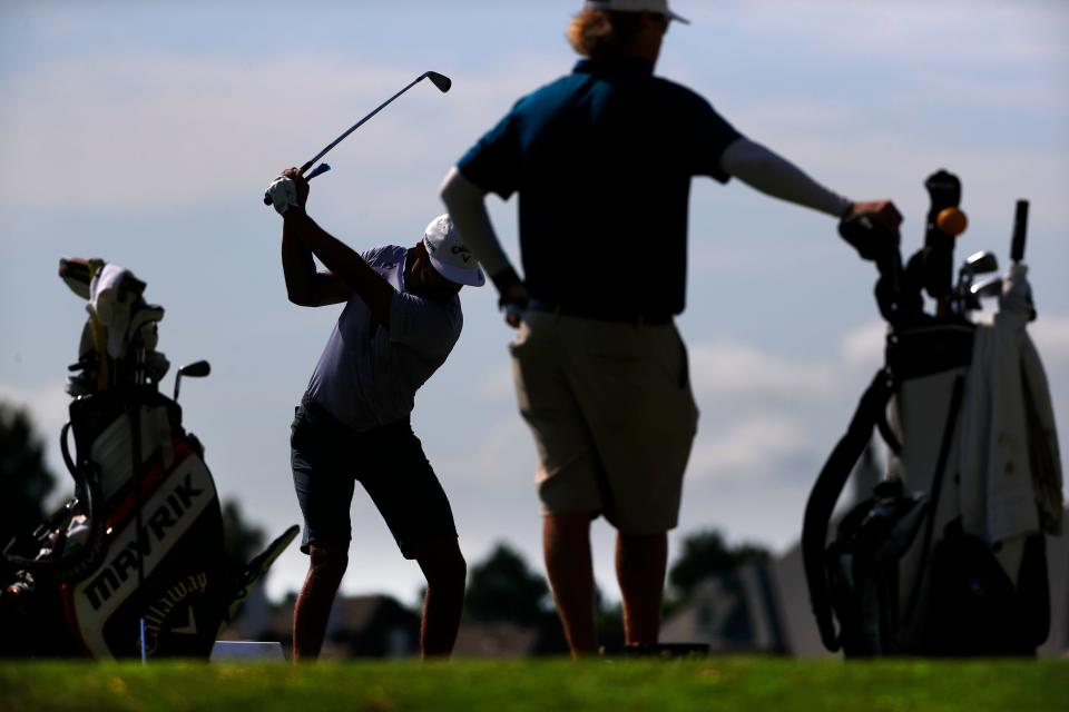 Erik Van Rooyan warms up on the practice tee during pre-tournament action in the WGC-FedEx St. Jude Invitational at TPC Southwind on Wednesday, July 29, 2020.