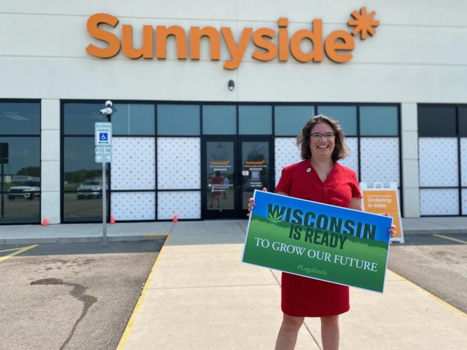 Sen. Melissa Agard, a Democrat from Madison, has proposed allowing Wisconsin residents age 21 and older to possess up to two ounces of marijuana and six plants. She traveled to a dispensary that attracts Wisconsin customers in South Beloit, Ill., in 2021 to highlight her legislation.