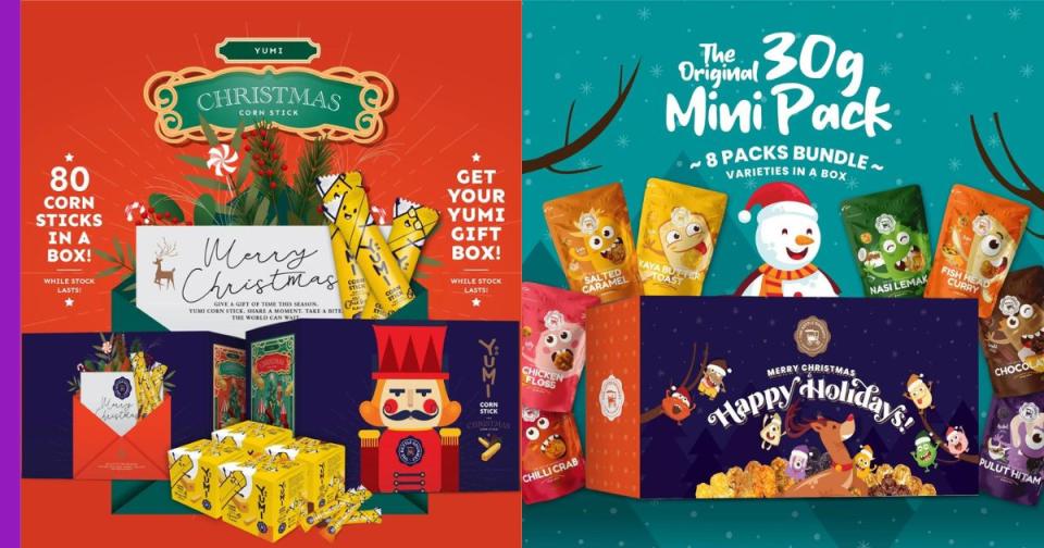 L: The Yumi corn sticks Christmas pack R: The Original Mini 8-pack popcorn bundle (Photo: The Kettle Gourmet)