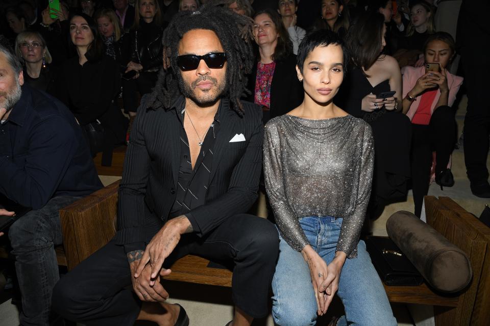 Lenny Kravitz, left, and daughter Zoe Kravitz at a Paris Fashion Week event in February.