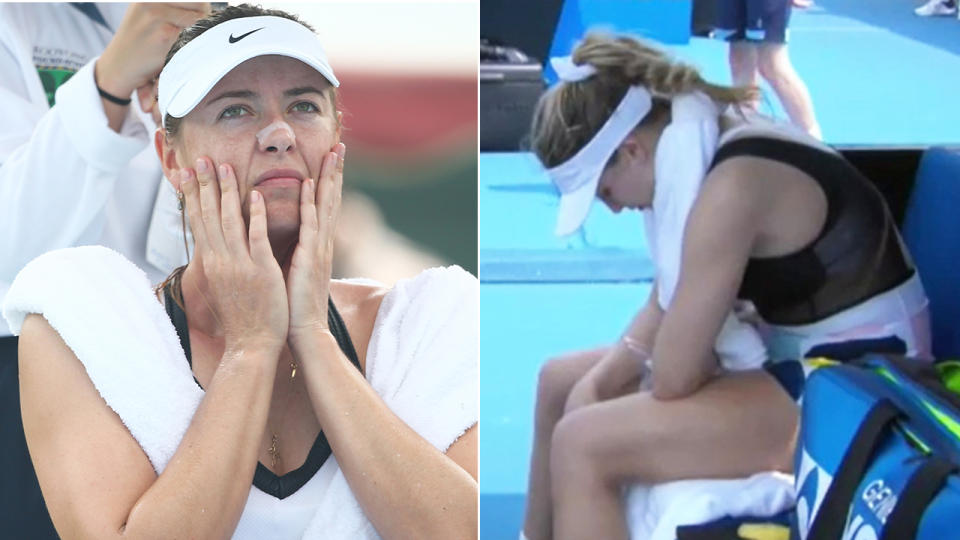 Maria Sharapova and Eugenie Bouchard, pictured left and right, both felt the effects of bushfire smoke while playing ahead of the Australian Open next week.