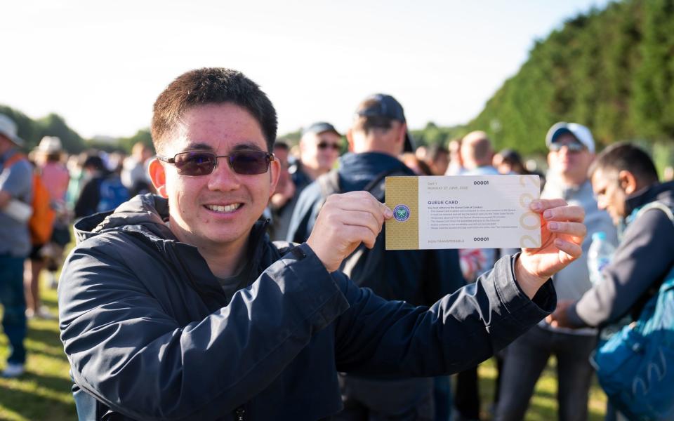 First in queue, Brent Pham, from California, USA, ahead of day one of the 2022 Wimbledon Championships at the All England Lawn Tennis and Croquet Club, Wimbledon - PA