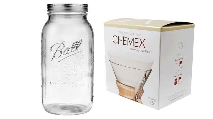 A giant Mason jar and Chemex filters