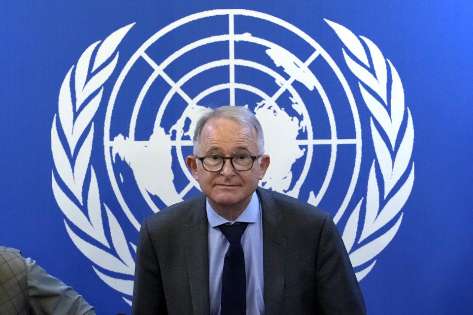 United Nations Special Rapporteur on the situation of Human Rights in Afghanistan, Richard Bennett, attends a news conference in Kabul, Afghanistan, Thursday, May 26, 2022. (AP Photo/Ebrahim Noroozi)