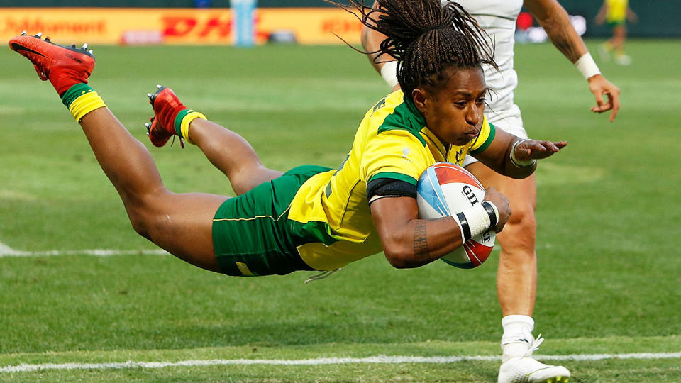 Ellia Green, pictured here in action at the 2018 Rugby World Cup Sevens.