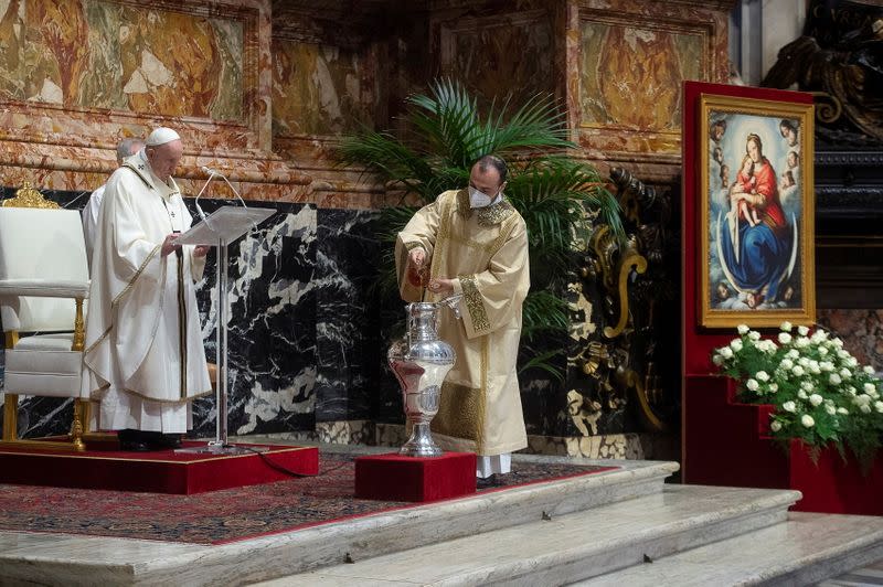 Pope Francis holds Chrism Mass on Holy Thursday at the Vatican