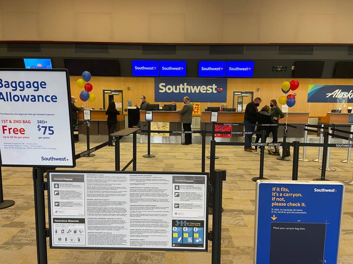 Southwest Airlines started service from Bellingham International Airport to Oakland or Las Vegas Sunday, Nov. 7, 2021, in Bellingham, Wash. It joined Alaska Airlines and Allegiant Air in flying from Whatcom County. Dave Gallagher/The Bellingham Herald