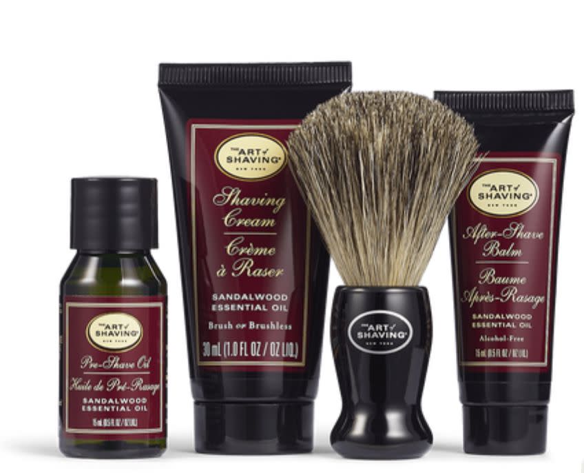 Get the <strong><a href="https://www.theartofshaving.com/kits-and-gifts/shaving-kits/starter-kit-sandalwood/PG_00670535980339.html?cgid=shaving-products-shaving-kits#srule=top-sellers&amp;sz=16&amp;start=1&amp;action=sort&amp;view=undefined" target="_blank" rel="noopener noreferrer">Sandalwood Starter Shaving Kit here</a>.</strong>