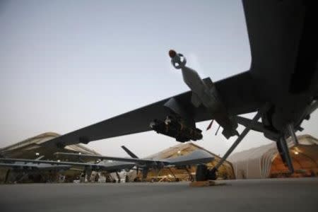A U.S. Air Force MQ-9 Reaper drone aircraft, maintained by the 62nd Expeditionary Reconnaissance Squadron, is ready for take off at Kandahar Air Field, Afghanistan in this June 29, 2011 file photo. REUTERS/Baz Ratner/Files