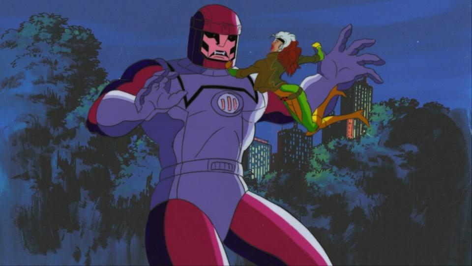 Rouge fights a Sentinel robot in the first episode of X-Men: The Animated Series in 1992.